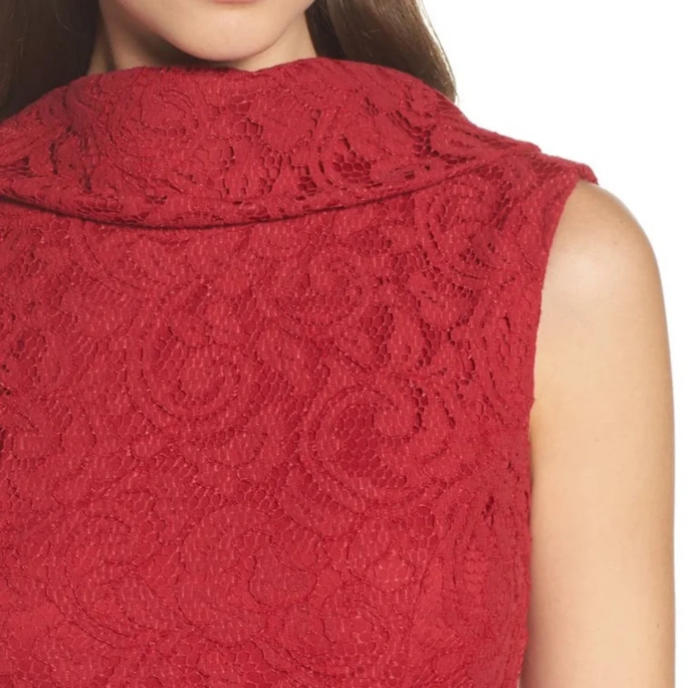 Adrianna Papell Lace Sheath Dress, Cherry Red, Size 4, Wedding Guest/Romantic - Picture 2 of 5